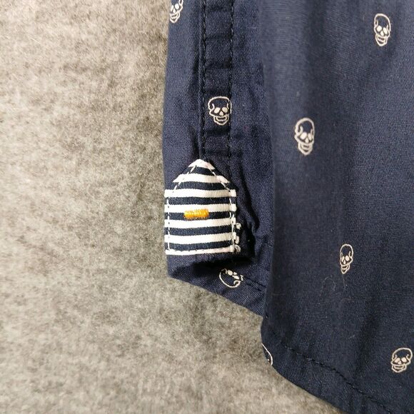 Denim‎ & Flower Ricky Singh Button Up Shirt Men's Large Blue Skull Pattern - Picture 3 of 10